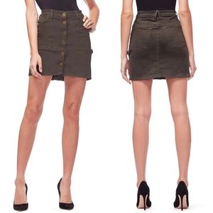 ✨NWT✨ GOOD AMERICAN A-Line Button Front Mini Skirt in Olive Sz 0, 00